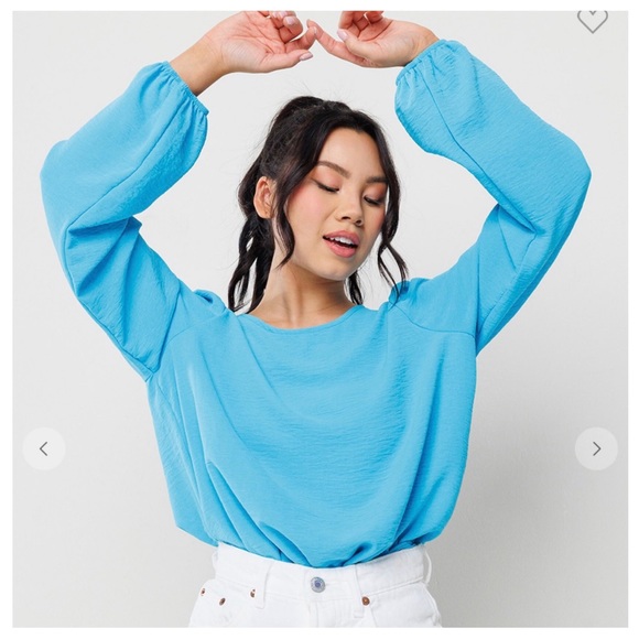 Boho Balloon Long Sleeve Solid Blouse - Picture 2 of 2